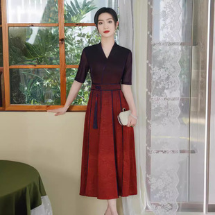 低领改良旗袍2026年夏新品中式奥戴连衣裙妈妈 素雅显瘦日常可穿