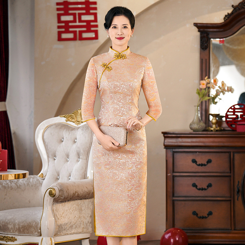 新中式旗袍小个子妈妈婚宴礼服2025年夏季新款修身高端连衣裙女装