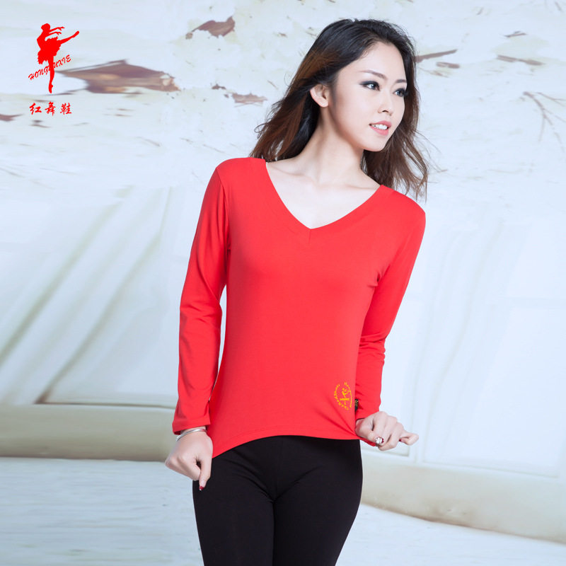棉双瑜伽红舞鞋长袖练功服舞蹈