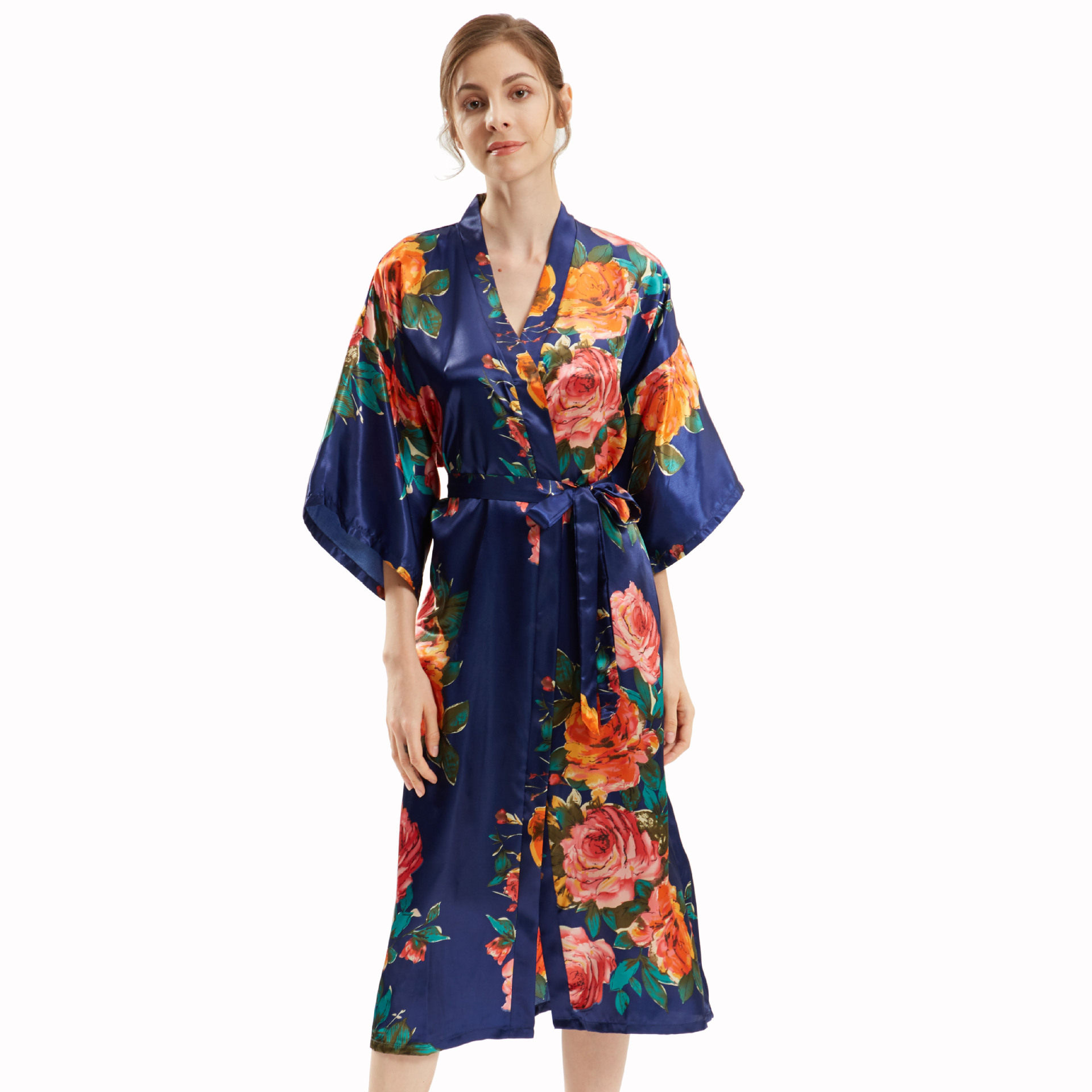 跨境夏季外贸仿丝色和服浴衣