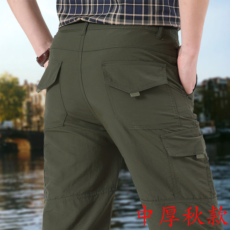 跨境新款户外冲锋长裤男秋季多口袋休闲直筒裤子工装裤速干裤中厚