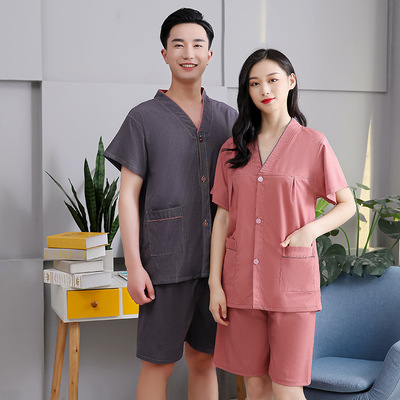 艾灸服棉质前后开扣套装针灸理疗服苎麻男女情侣按摩足疗服汗蒸服