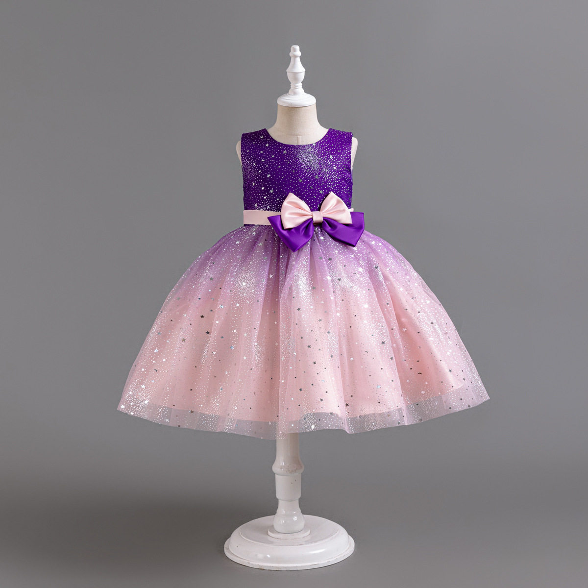 女童礼服裙生日钢琴亮片星星走秀拼色裙子欧美跨境童装女童公主裙