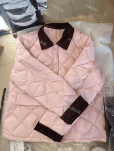 2025冬季新款条绒翻领衬衫式羽绒服 工装风灯芯绒翻领菱格外套女