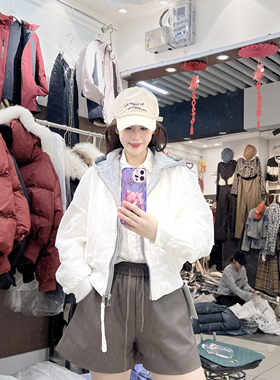 2026新款假两件连帽超好看的外套春季短款卫衣外套女韩系穿搭