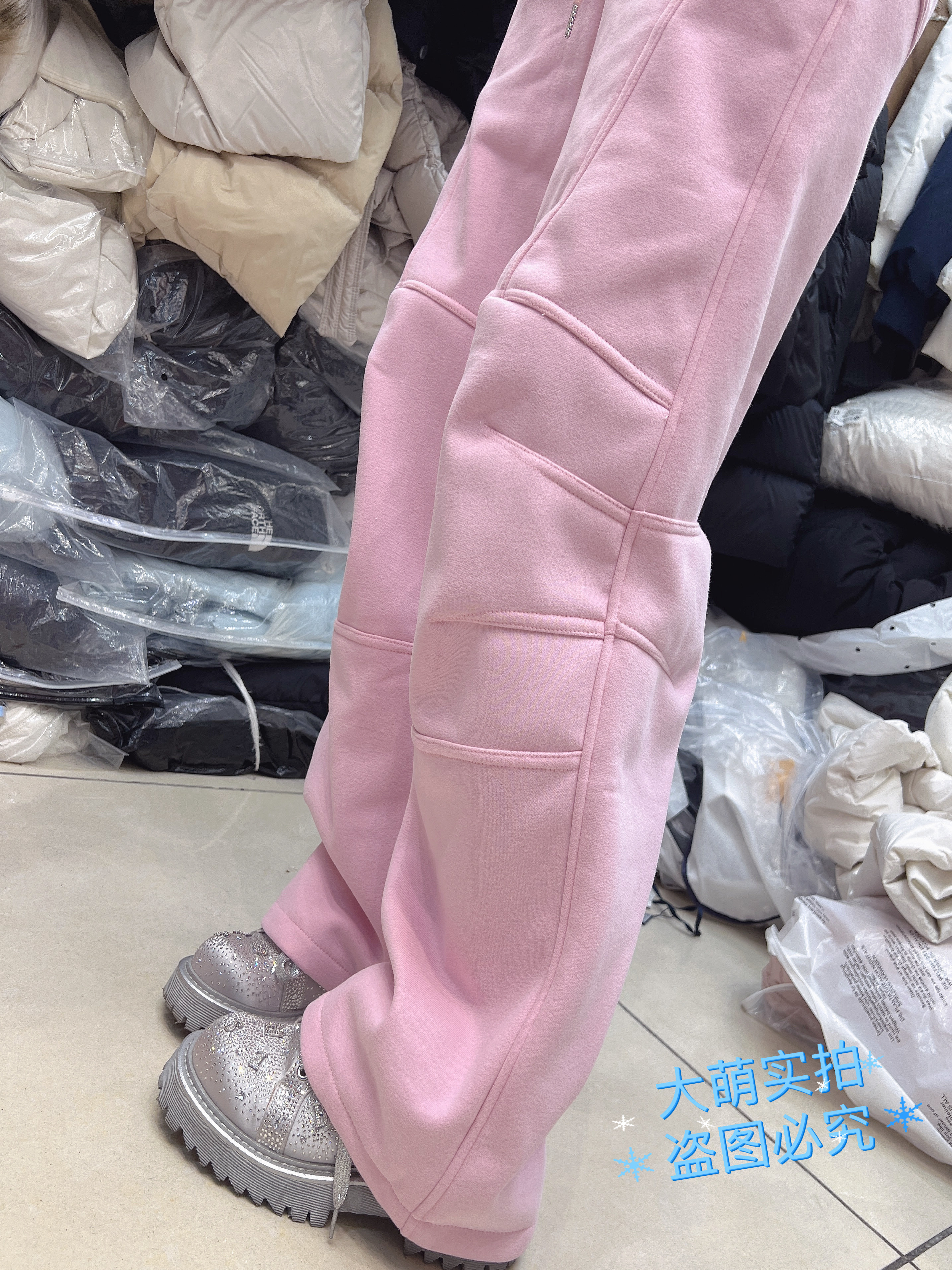 粉色加绒卫裤女2025冬季新款高腰显瘦宽松休闲运动裤直筒弯刀长裤,女装/女士精品,休闲裤,淘宝优惠券,粉丝福利购,淘宝优惠卷