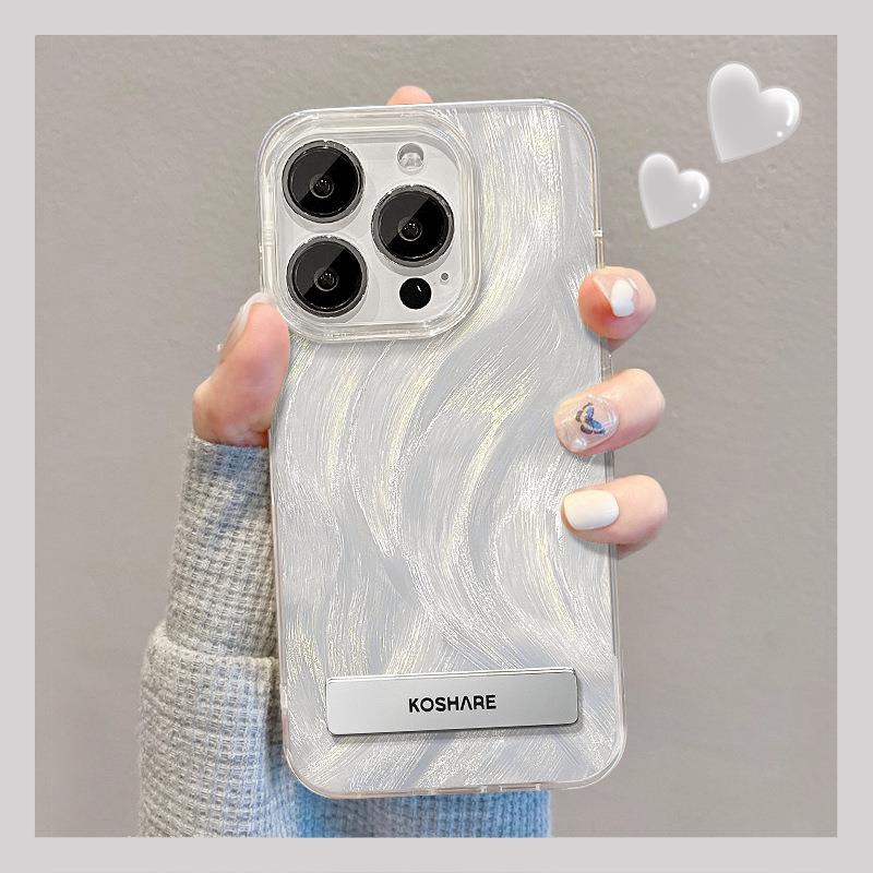 适用苹果15壳iphone14素壳羽纱支架13pm镭射12/11大孔软包边X