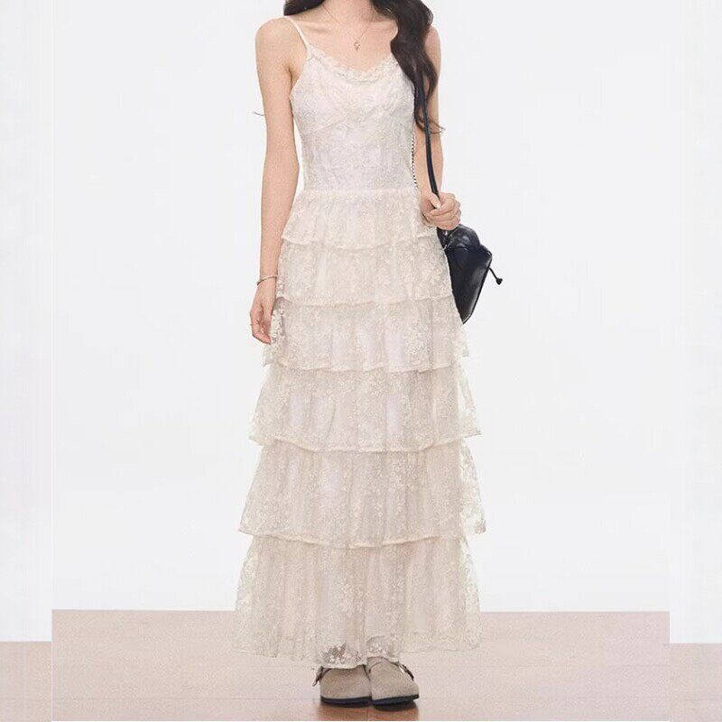 26夏季蛋糕裙长裙女气质显瘦连衣裙蕾丝蛋糕吊带连衣裙女春夏新款