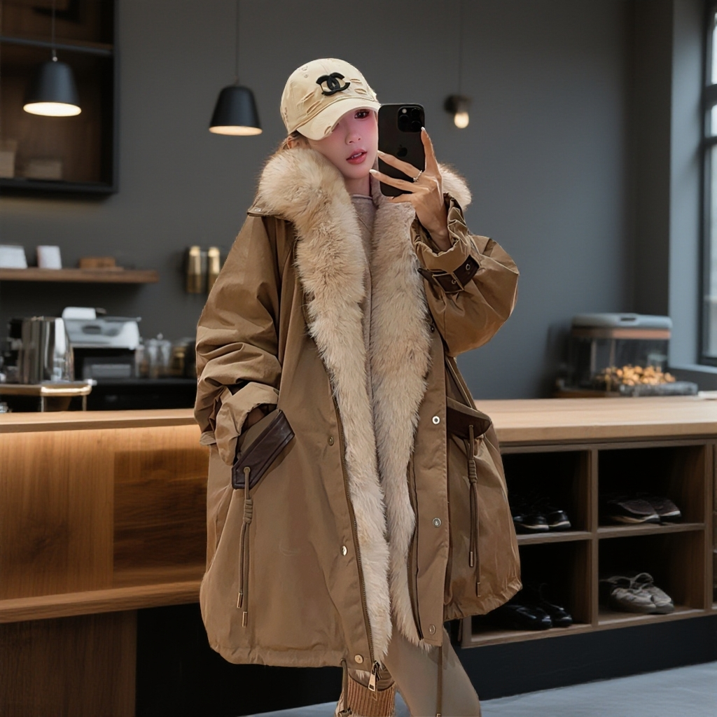 高端女装正品高档仿狐狸毛环保皮草千金外套羽绒服90派克服中长款