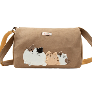 HIKOSEN CARA卡拉猫三只小猫斜挎包帆布女生可爱长款单肩包小方包