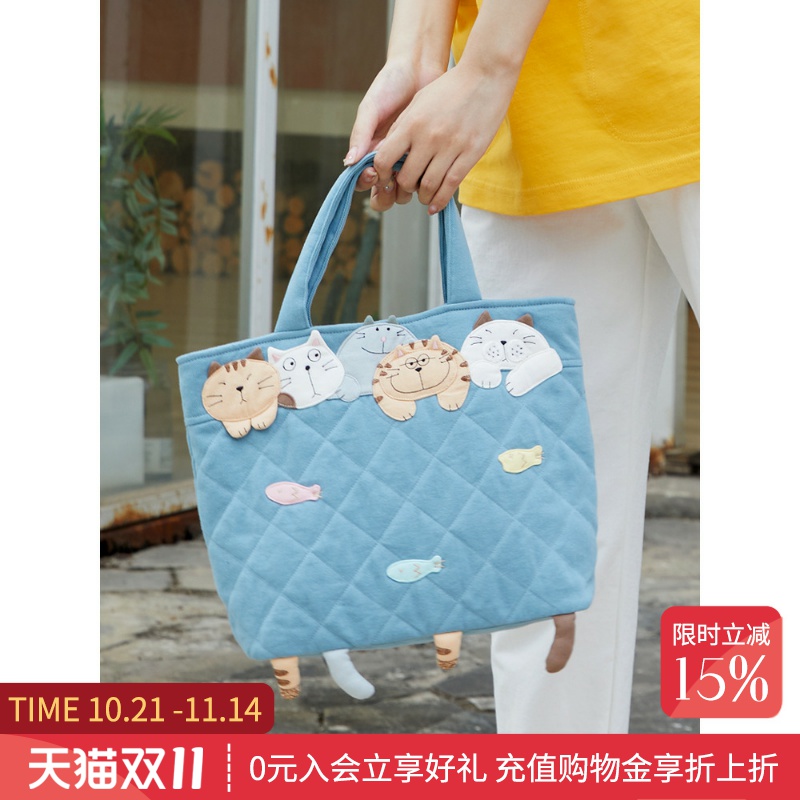 HIKOSEN CARA卡拉猫手提包可爱猫咪原创设计糖果色粉色女菱格小包