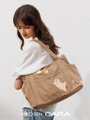 HIKOSEN CARA卡拉猫虎斑猫猫单肩包帆布大容量女手提托特包购物袋