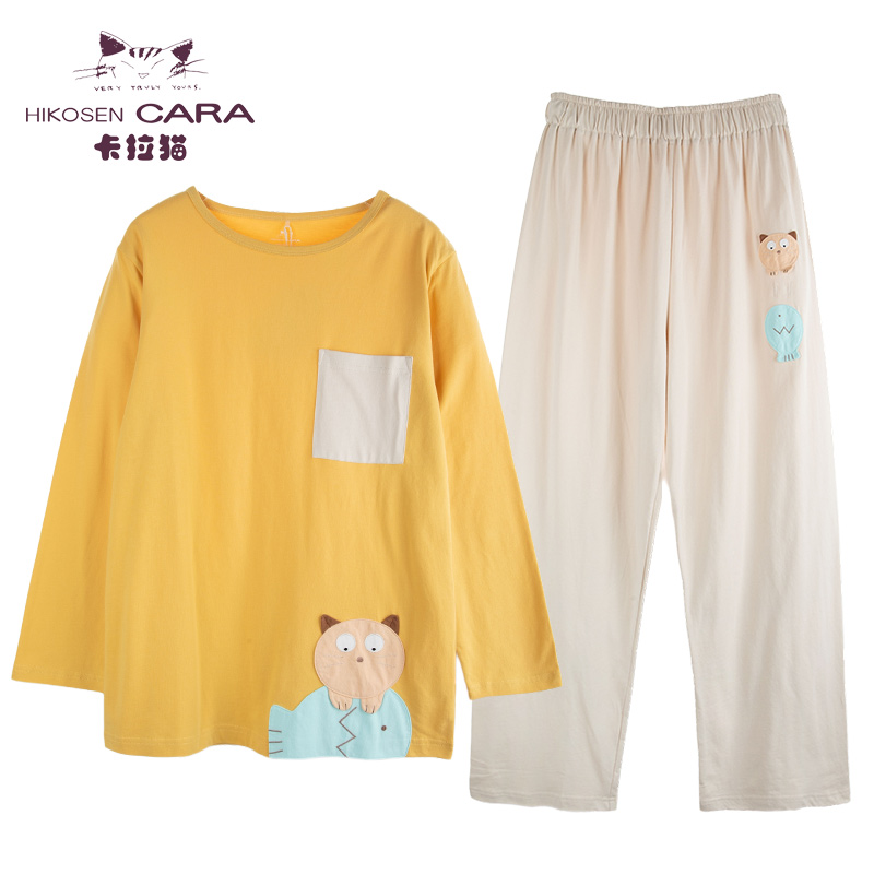 寬松圓領長袖純棉卡拉貓家居服