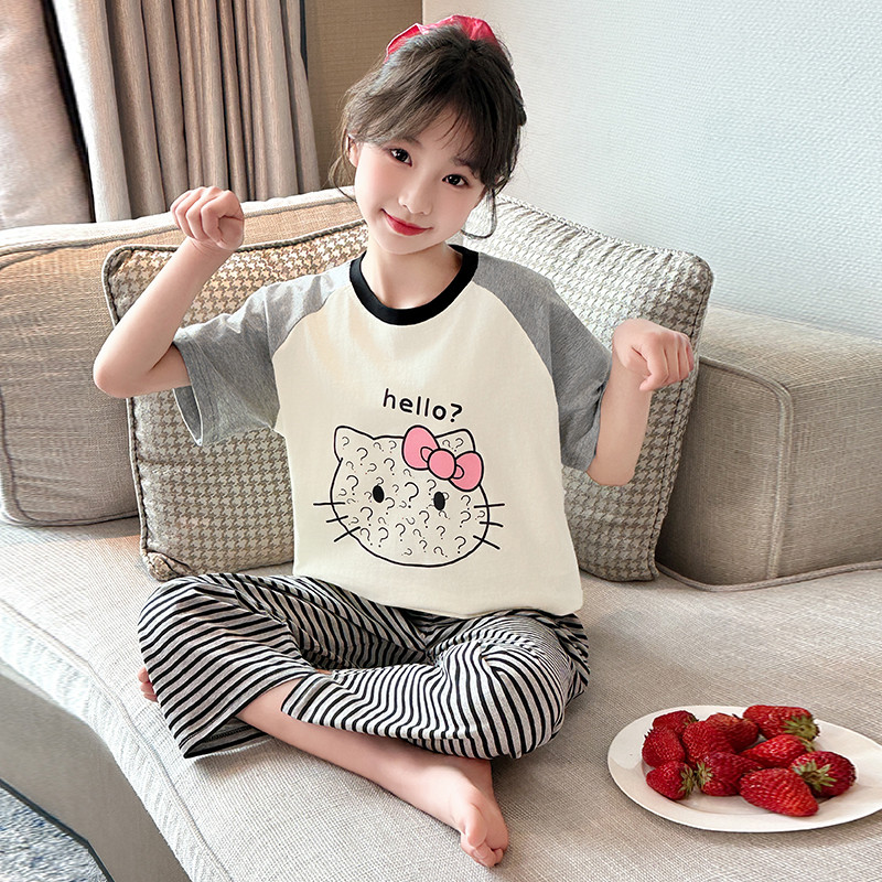 女童睡衣夏季2025新款网红洋气女孩短袖家居服儿童纯棉空调服套装,童装/婴儿装/亲子装,家居服套装,淘宝优惠券,粉丝福利购,淘宝优惠卷