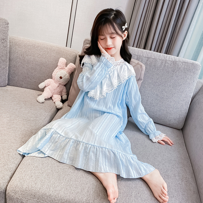 女童睡衣春秋季儿童睡裙纯棉