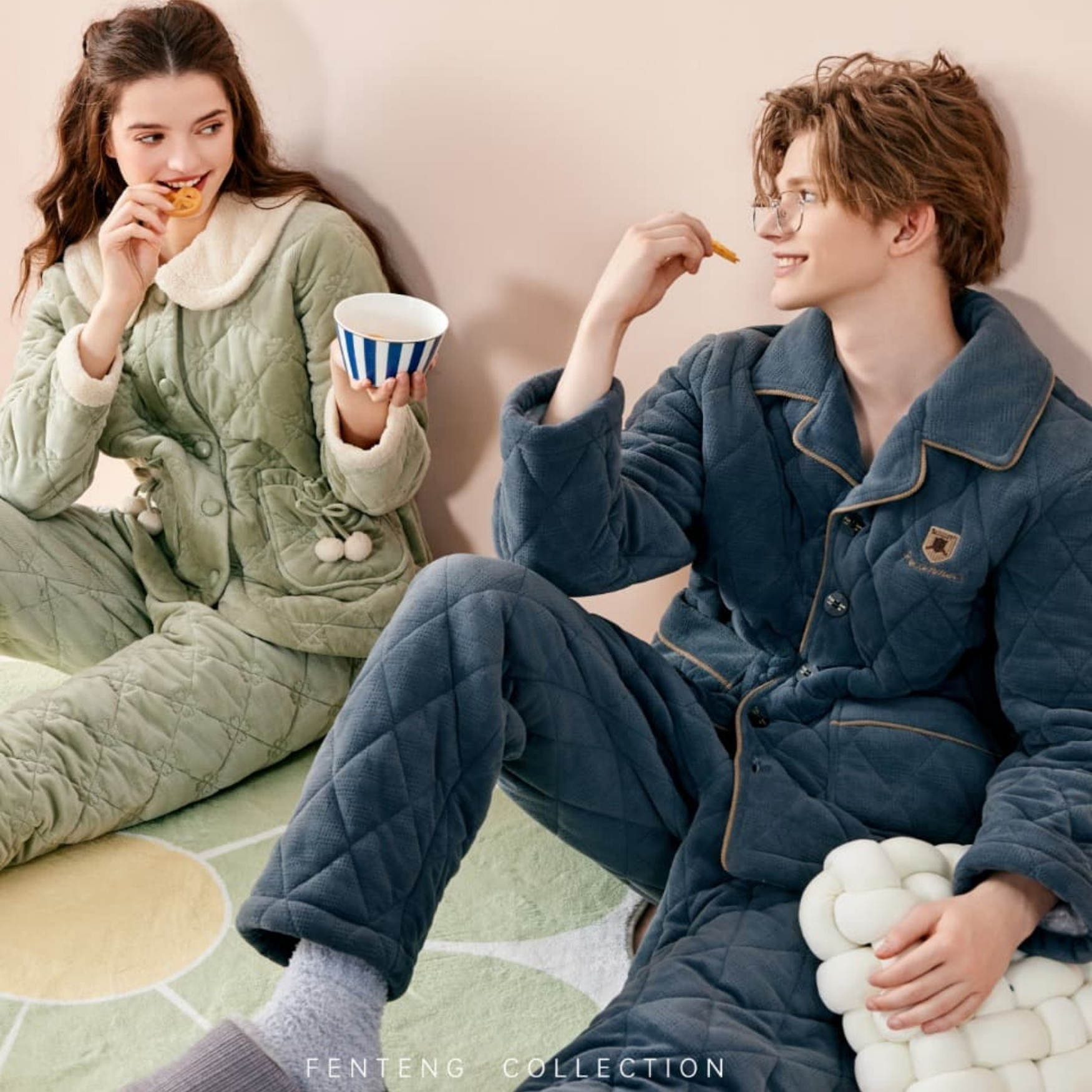 芬腾男士珊瑚绒棉袄时尚家居服套