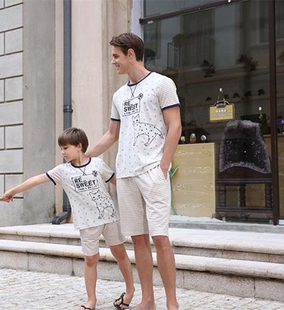 亲子装睡衣父子装睡衣夏季卡通针织棉短袖休闲家居服儿童睡衣短袖