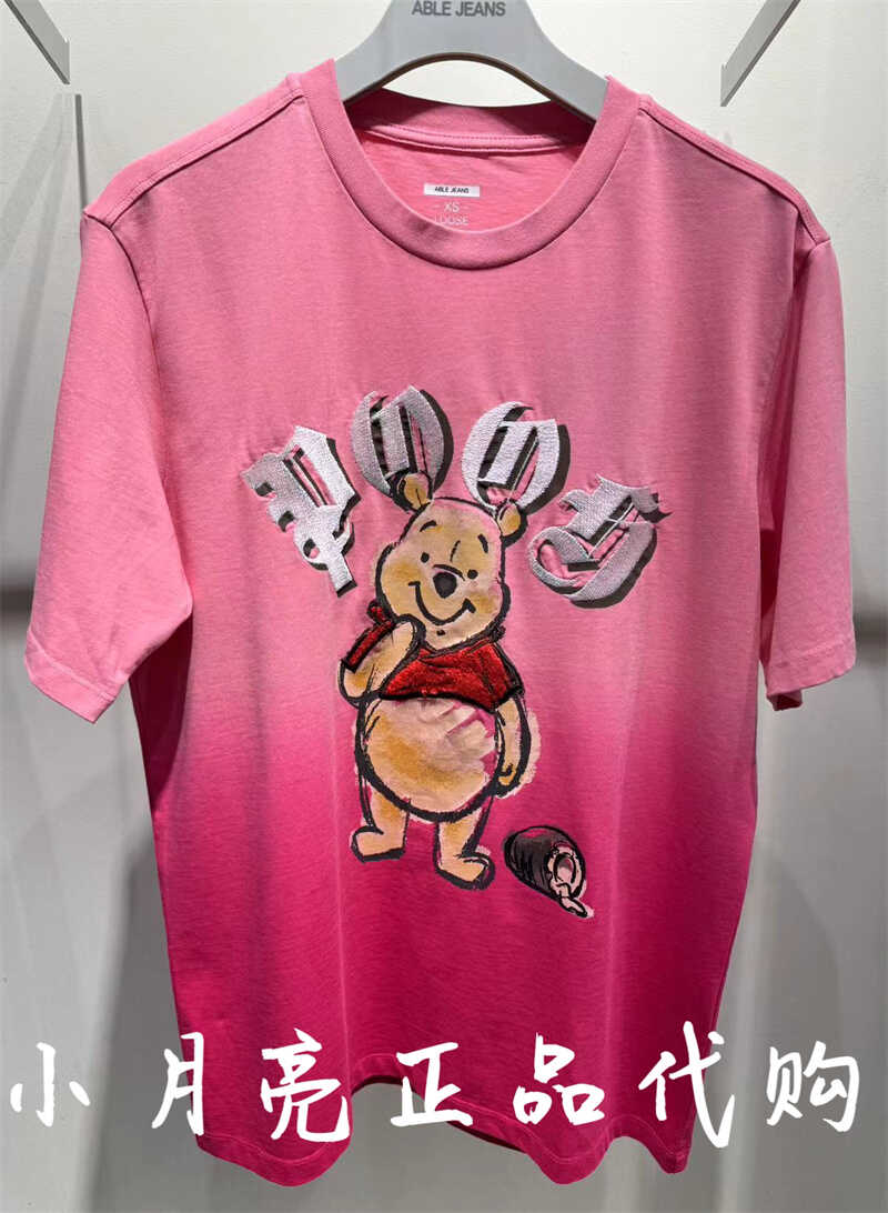 ABLE JEANS夏季款男女维尼熊联名宽松渐变休闲短袖T恤781138-346