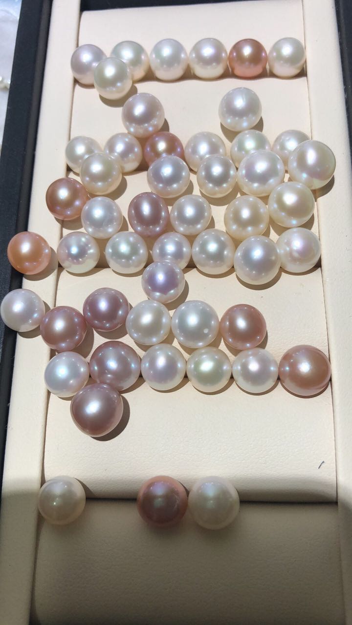 珍貅天然淡水爱迪生有核珍珠8-9-10m近圆强光微瑕颗粒半孔diy小尖