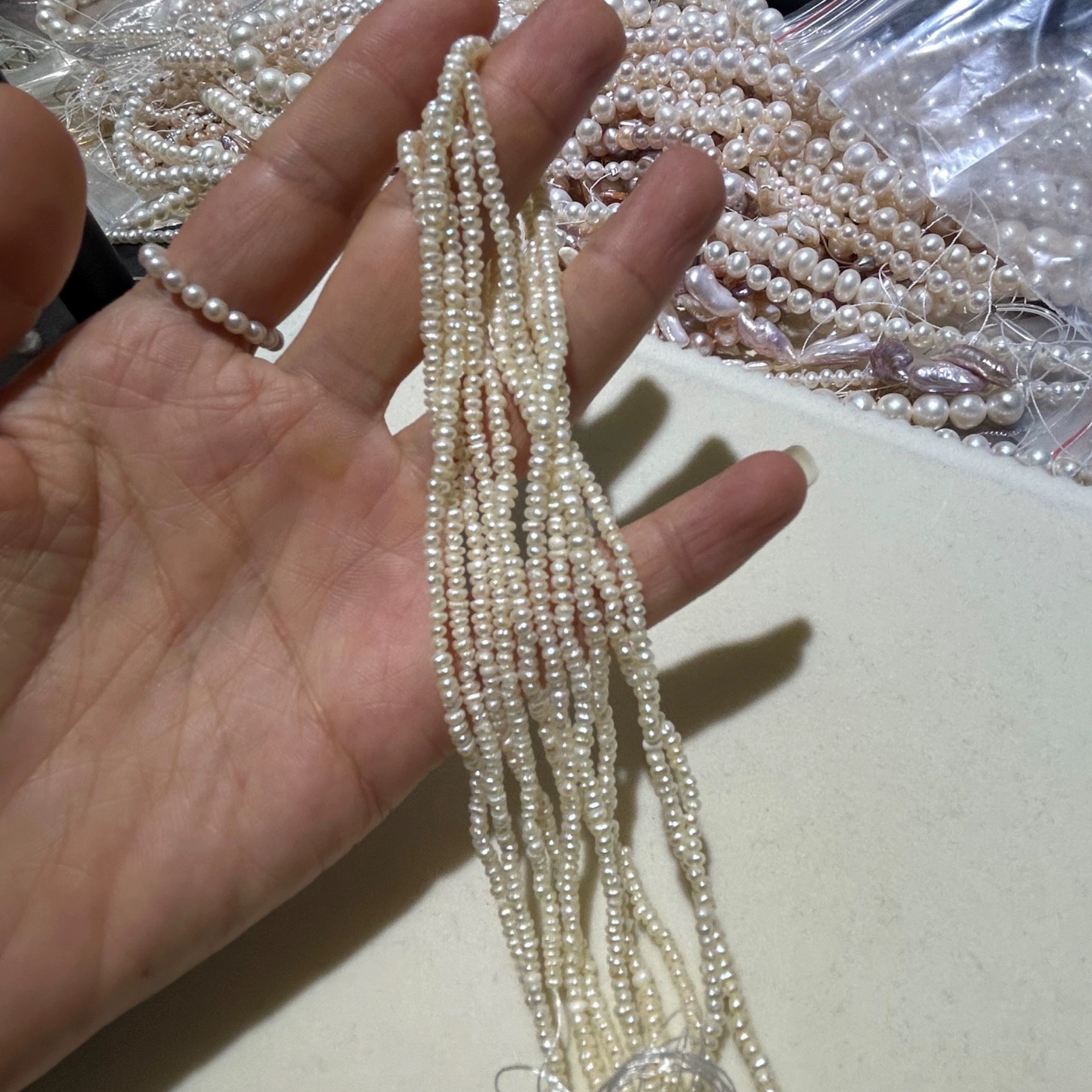 水之泪天然淡水珍珠项链2-3mm迷你超小无核扁片强光略不规则微巴