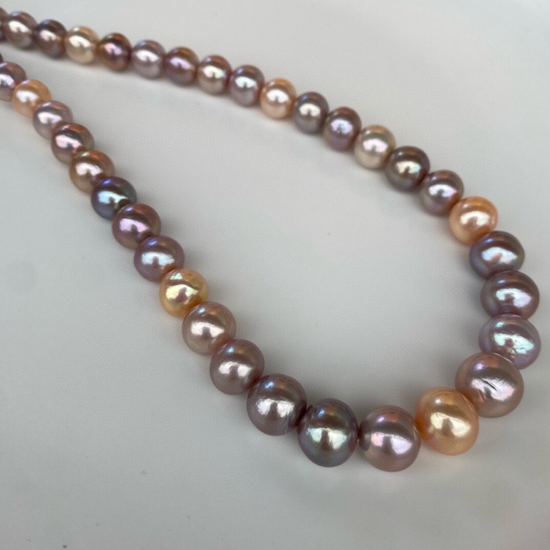 水之泪天然淡水珍珠近圆项链11-14mm爱迪生混彩糖果强光九紫离火