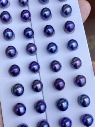 水之泪天然淡水珍珠无核7-8mm电镀蓝莓妖紫近圆椭圆散珠颗粒强光