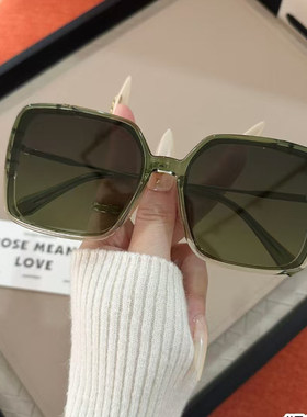 圆脸女士方框极简尼龙偏光太阳镜细边时尚防紫外线网红绿色墨镜潮