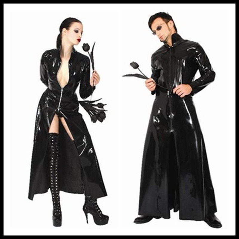 酒吧黑客帝国男女同款PU风衣皮革披风夜场漆皮DS服 派对舞演出服