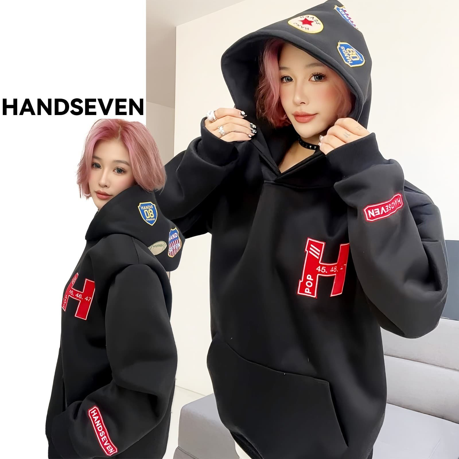 HandSeven宽松美式复古刺绣卫衣