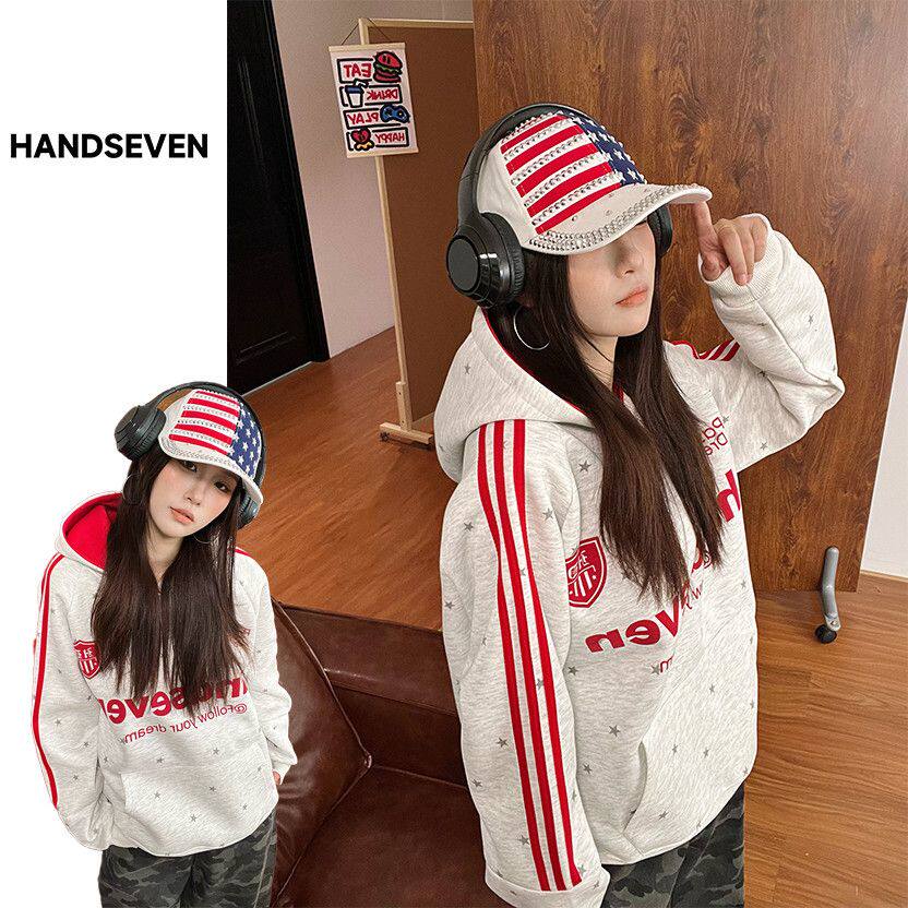 HandSeven撞色星星满印连帽卫衣秋冬设计感甜美宽松百搭帽衫上衣