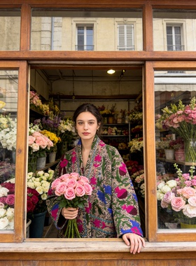 夏萨珑！春季新款印度古布手工刺子绣褴褛风磨毛Suzani彩色外套袍