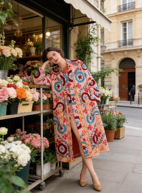 夏萨珑！suzani印度进口 法式小众26秋冬 特色刺绣花枝纯棉长外套