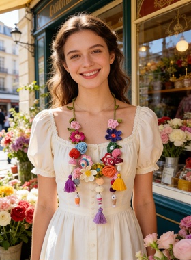 夏萨珑！DIY异域风情耳环吊坠花朵孤品耳环清迈手工编织花朵项链