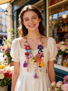 夏萨珑！DIY异域风情耳环吊坠花朵孤品耳环清迈手工编织花朵项链