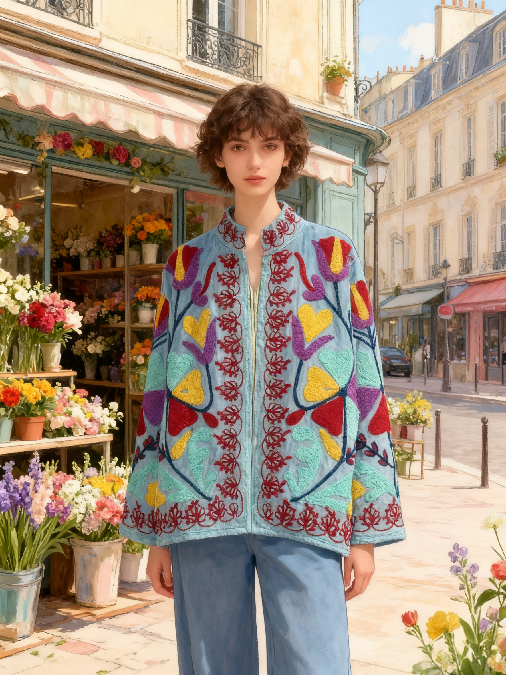 夏萨珑！印度进口法式小众26秋冬苏扎尼刺绣天鹅绒夹克外套suzani