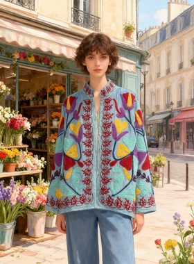 夏萨珑！印度进口法式小众26秋冬苏扎尼刺绣天鹅绒夹克外套suzani