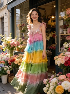 ｛胭脂彩虹｝ 泰国曼谷Thaidyes家高品质生态棉旅拍仙女蛋糕裙夏