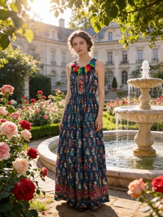 ｛法式庄园｝夏萨珑！富家千金丹麦重工手工钉珠刺绣摩洛哥仙女裙