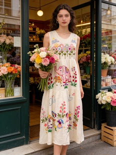 夏萨珑 浪漫 花仙子清迈棉质手工刺绣度假风连衣裙2026新 法式