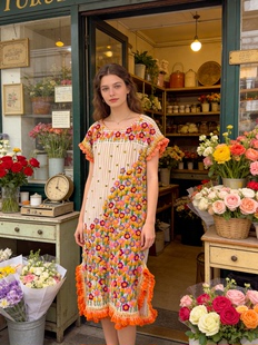 夏萨珑 浪漫 花仙子清迈棉质手工刺绣度假风连衣裙2026新 法式