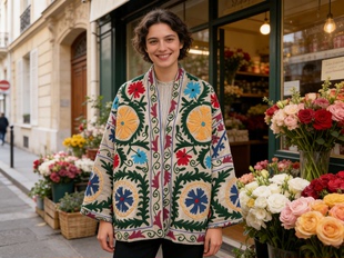 夏萨珑 小众26秋冬suzani刺绣天鹅绒夹克高密度外套 印度进口法式