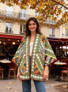 印度古布手工刺子绣褴褛风磨毛Suzani彩色外套袍 新款 夏萨珑 春季