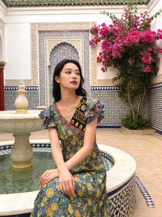 ｛法式庄园｝夏萨珑！富家千金丹麦重工手工钉珠刺绣摩洛哥仙女裙