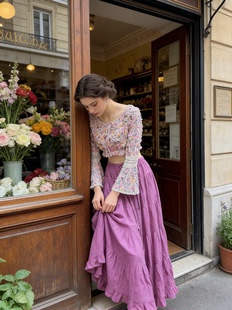 花仙子纯手工钉珠度假风波西米亚喇叭袖 夏萨珑 浪漫 套裙 法式