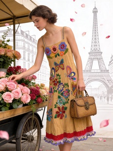 花仙子清迈棉刺绣钉珠度假风波西米亚连衣裙 夏萨珑 绝美画报