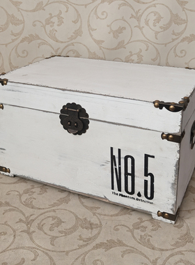 样单孤品白色做旧复古实木收纳箱木制有盖装饰箱子长方形储物木箱