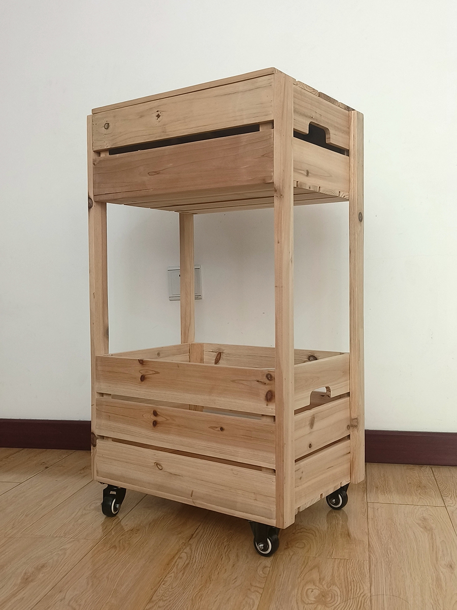 免安装实木二层可移动收纳架