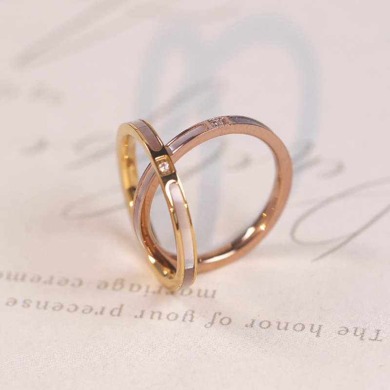 大米熊家女钛钢日韩极光贝母戒指