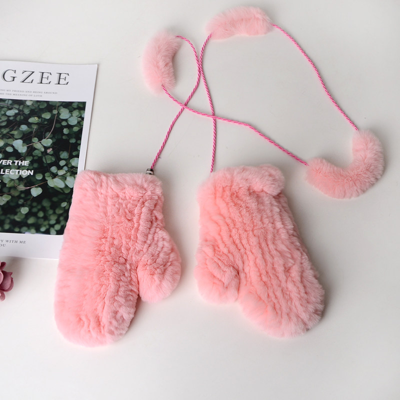 皮草手套真獭兔毛毛冬季户外保暖连指手套弹力加厚不分指可爱青年