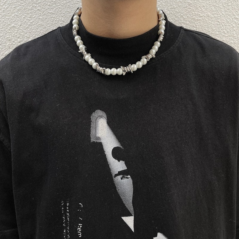 日韩暗黑风原创小众rocky朋克说唱潮流珍珠项链ins荆棘刺男女项链